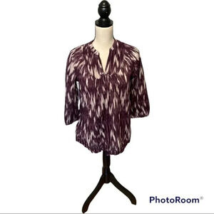 Lucky Brand Purple White Cotton Smocked Detail Top Blouse Small